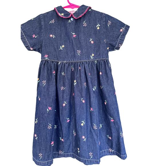 Vintage Floral Denim Carters girls button front dress with collar size 6x. - Picture 3 of 6